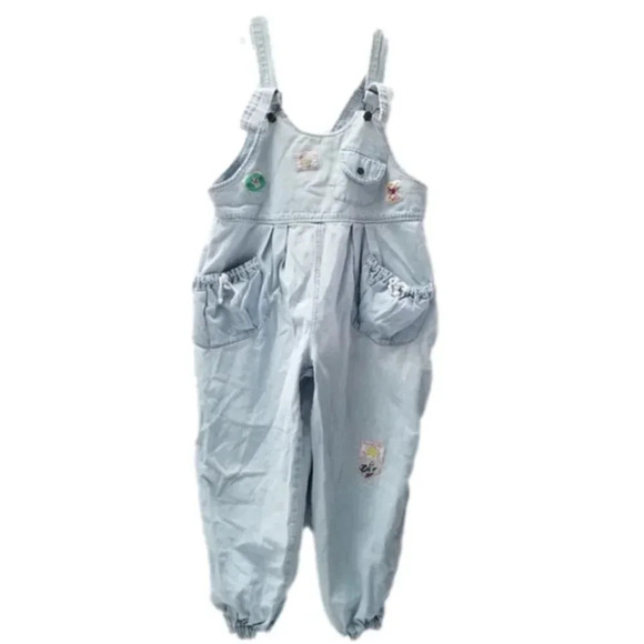 VINTAGE Handmade Baby Doll Jean Coveralls Patchwork Crop L - Picture 1 of 16